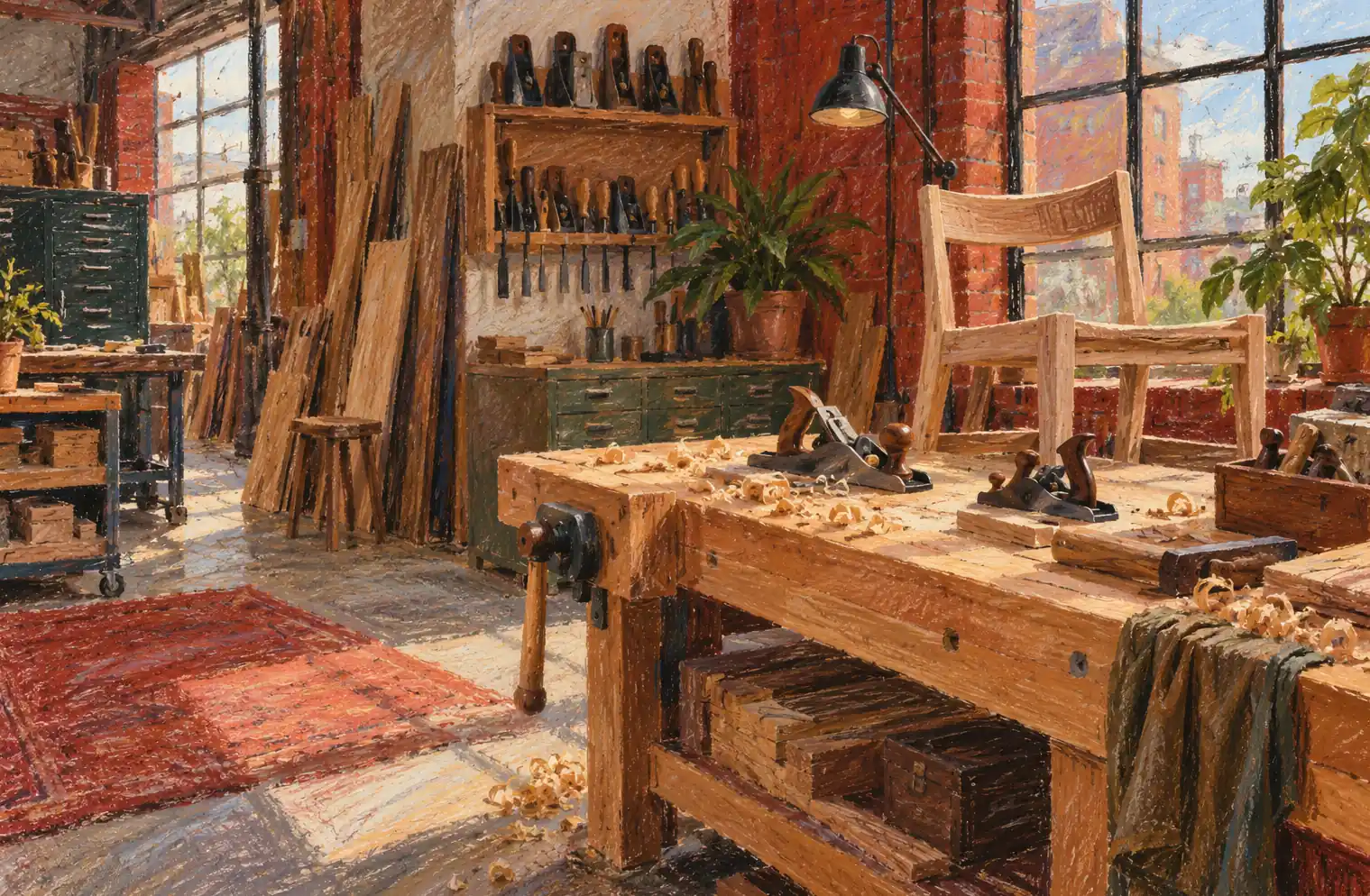Illustration of woodworking businesses and their working space